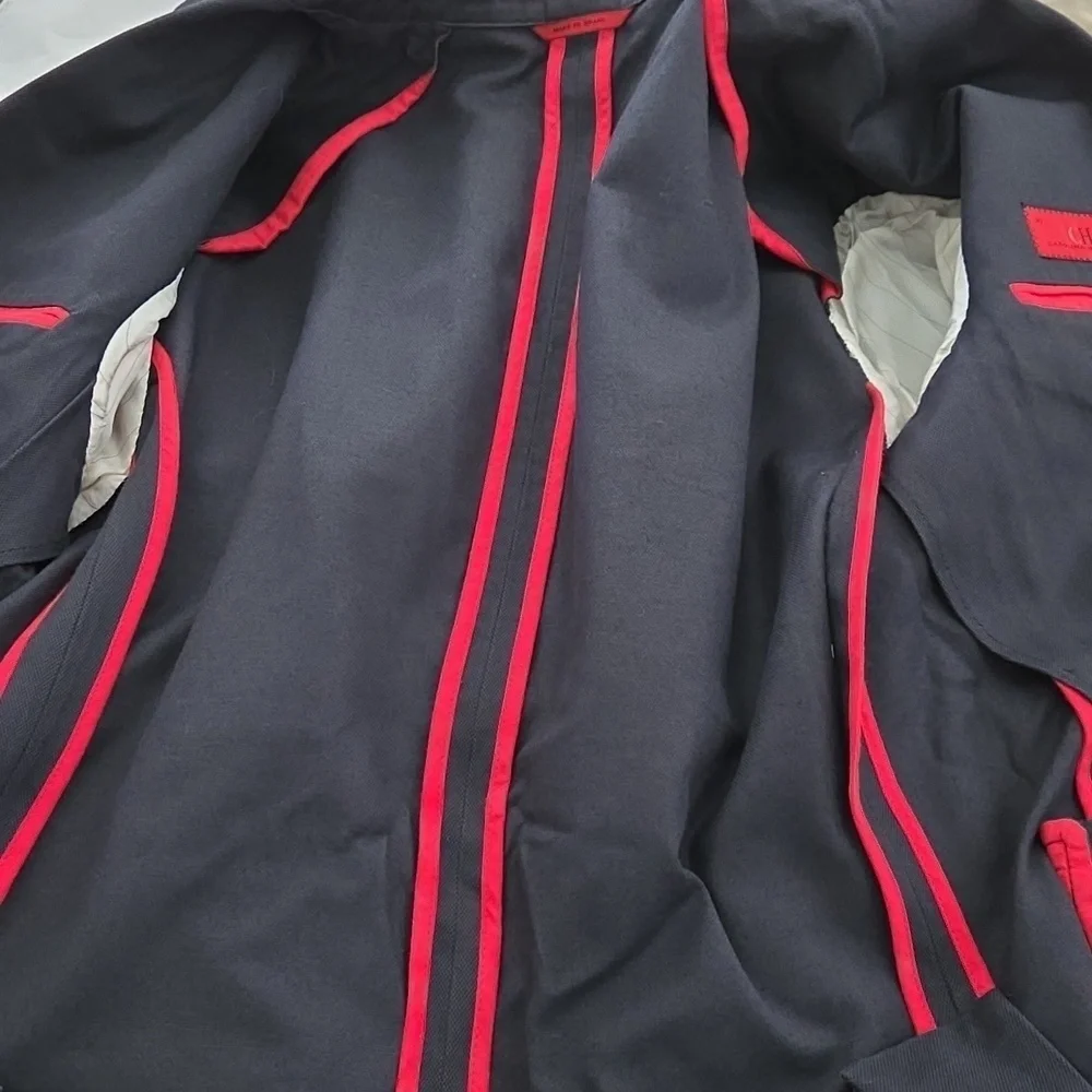 Carolina Herrera Navy 100% Cotton Sport Coat - Size 40 Red Contrast Piping